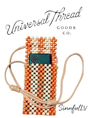 Universal Thread Orange & Cream Beaded Crossbody Phone Pouch